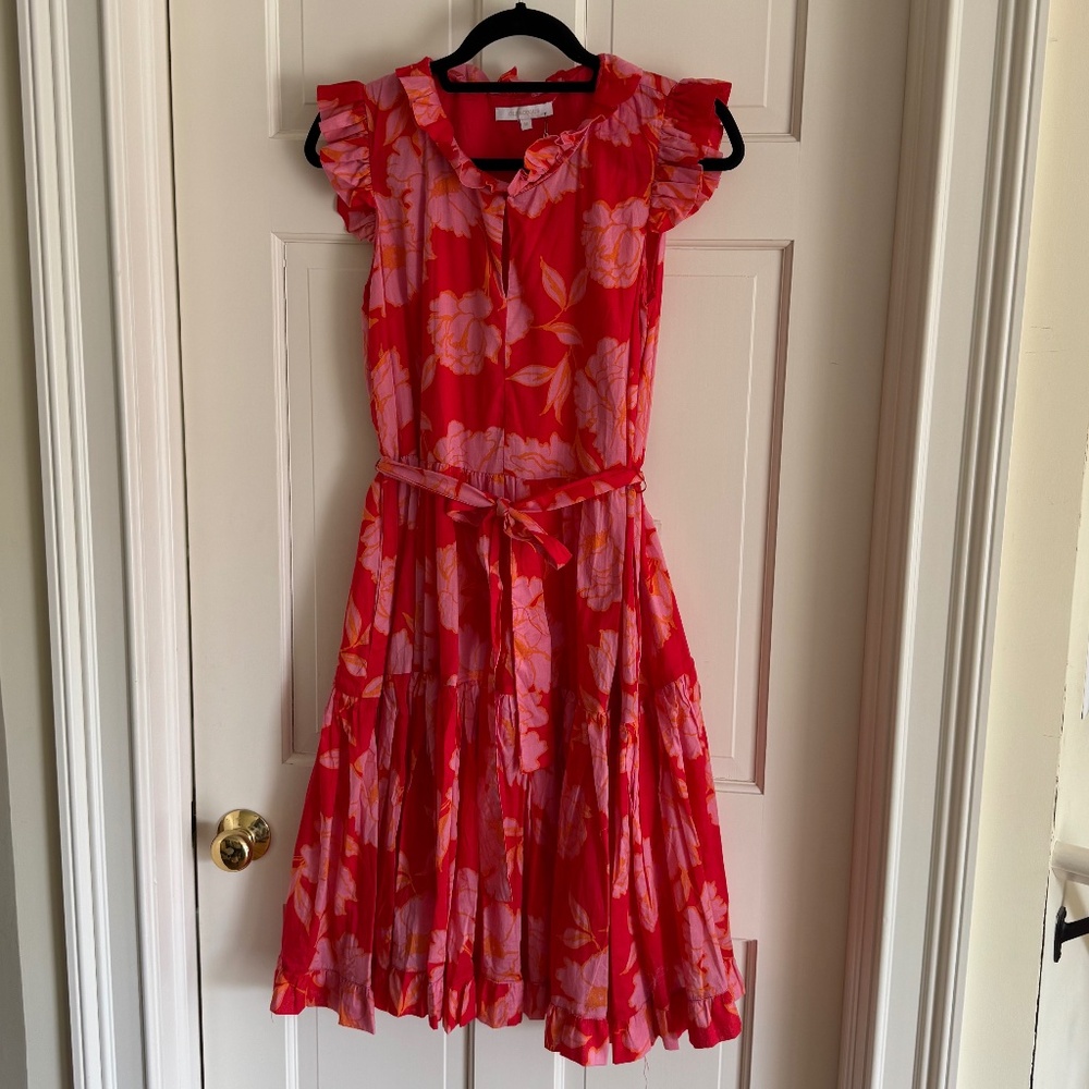 Tevis Floral Dress Red & Pink Ruffle Mini NWT Size Medium